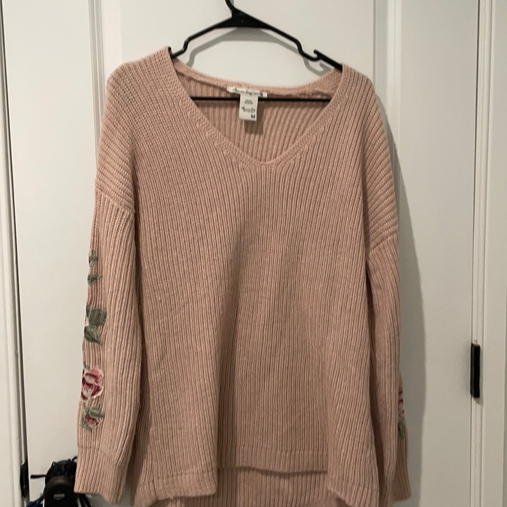 American Rag Sweater Pink with floral sleeves